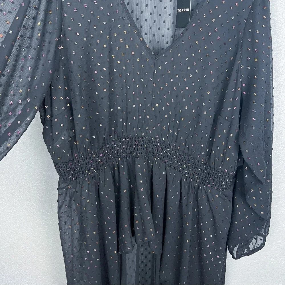 Torrid NWT Chiffon Rainbow Clip Dot Top Black 3X Whimsigoth Semi-Sheer Shirt - Picture 8 of 12